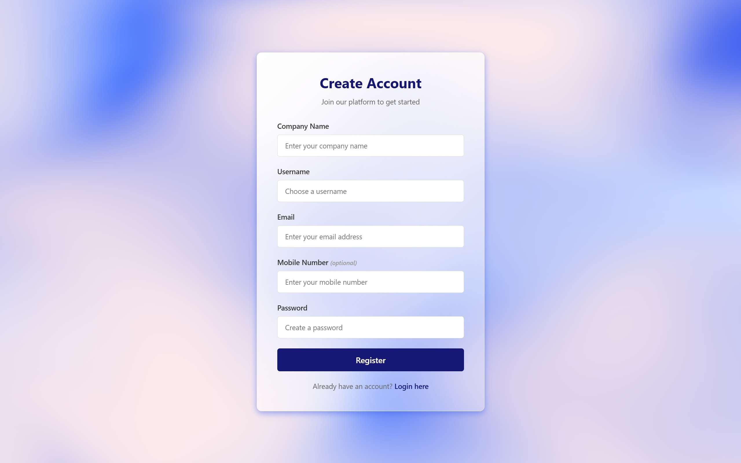 Lorry Receipt Sign Up Page Screenshot - Darshan Limbani