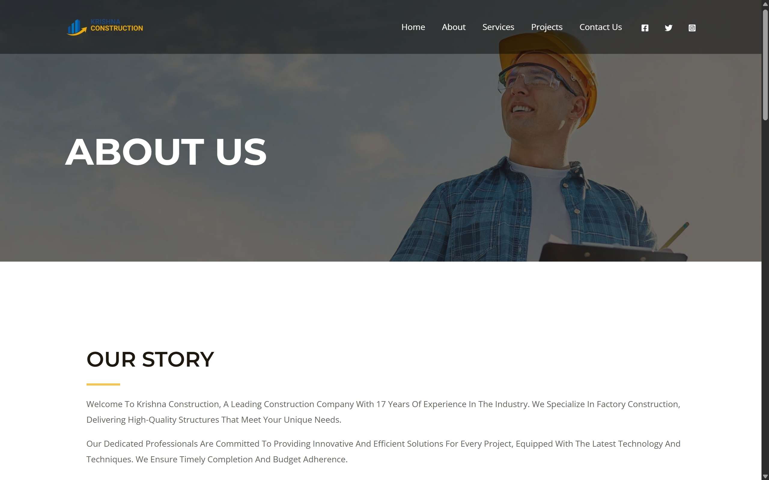 Krishna Construction Website Screenshots - Darshan Limbani